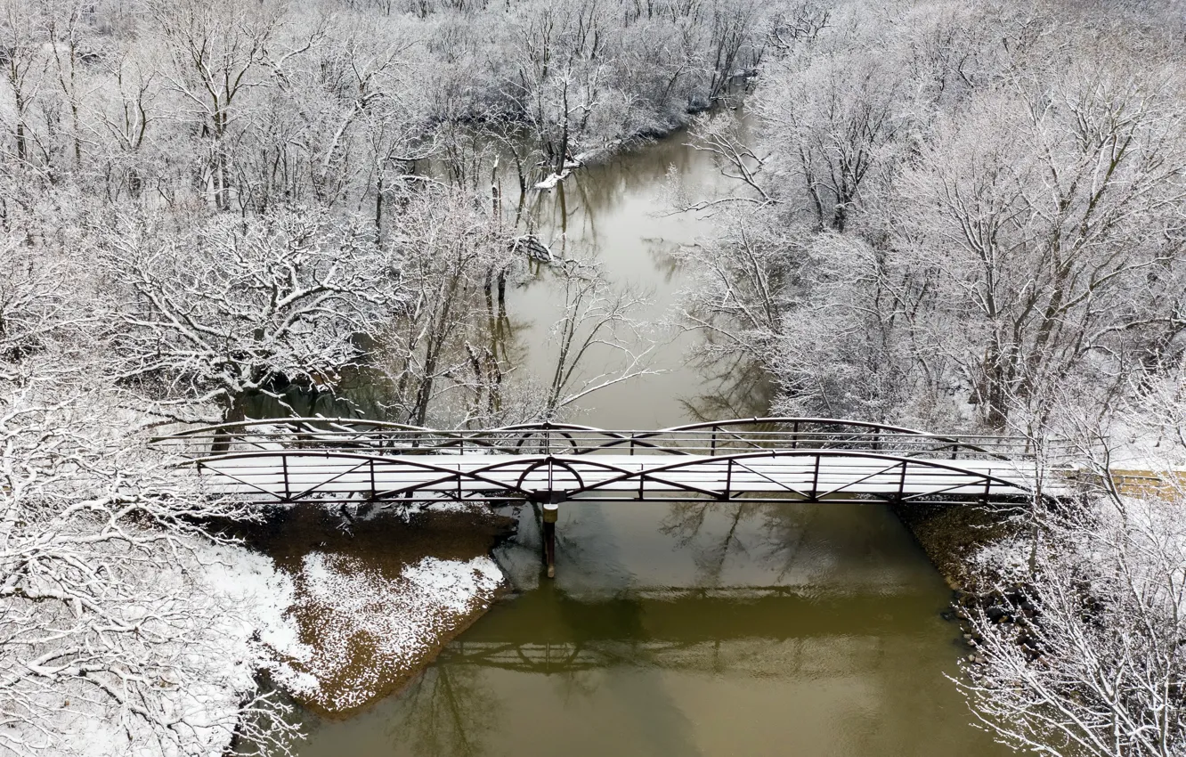 Photo wallpaper winter, bridge, river