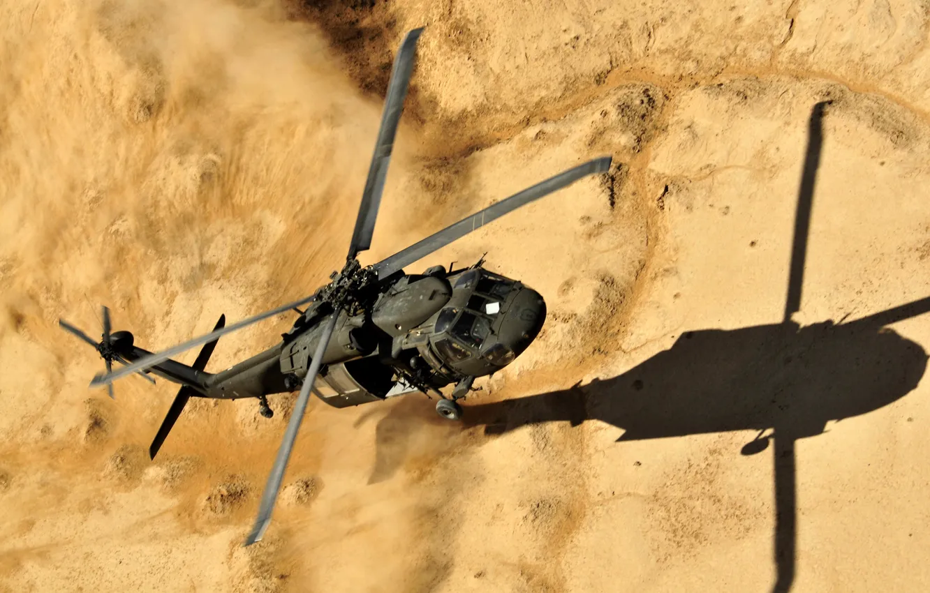 Photo wallpaper desert, helicopter, UH-60, Black Hawk