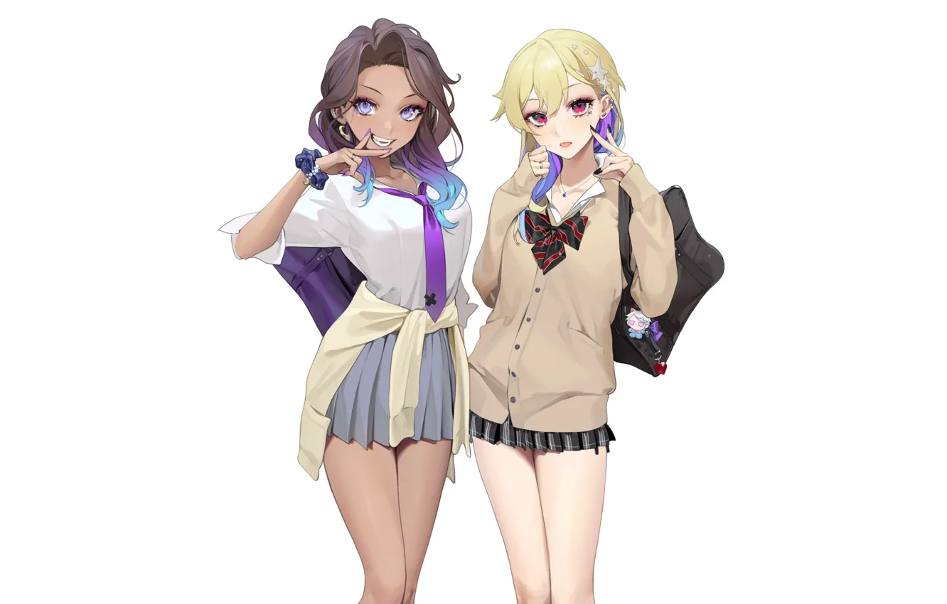 Photo wallpaper kawaii, girl, white, sexy, peace, anime, brown, High School