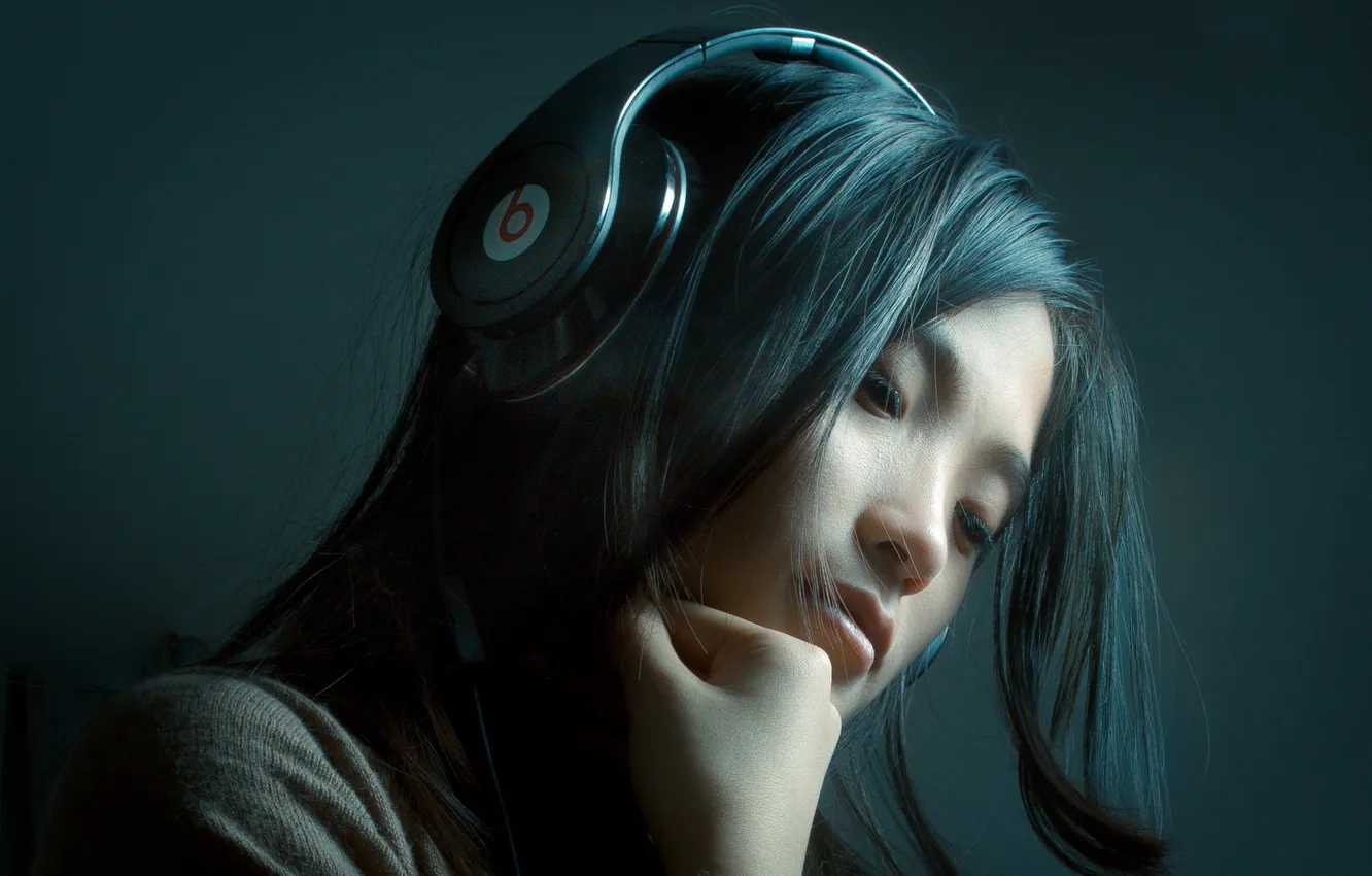Photo wallpaper girl, headphones, Asian