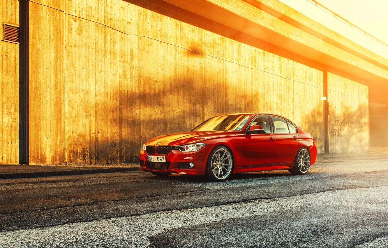 Photo wallpaper BMW, red, 335i, front, F30, Sedan, 3 Series