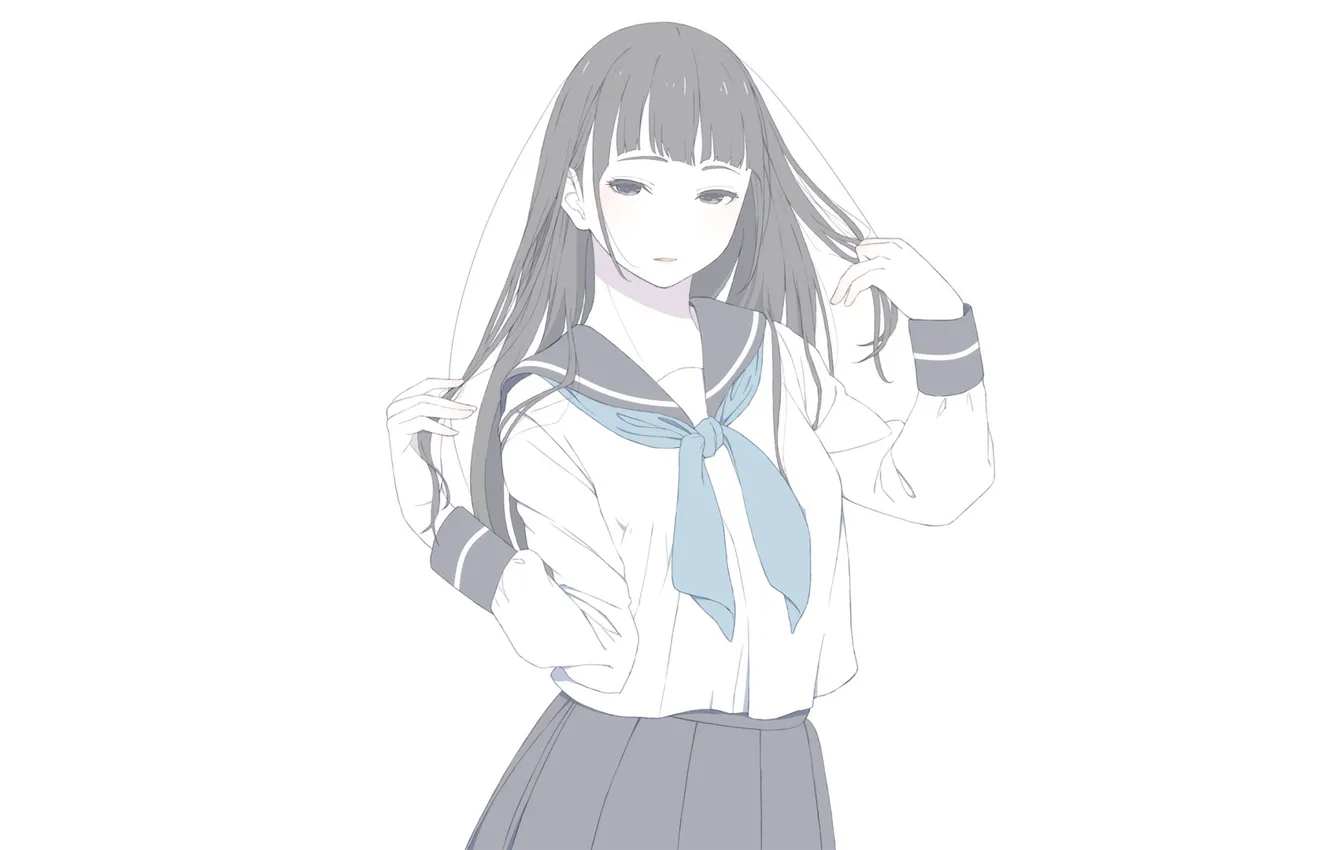 Photo wallpaper girl, white background, school uniform