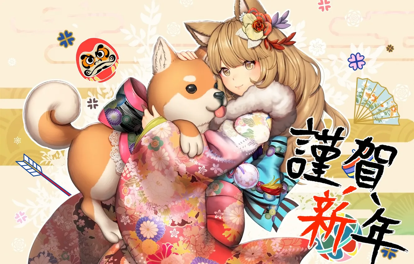 Photo wallpaper girl, dog, art