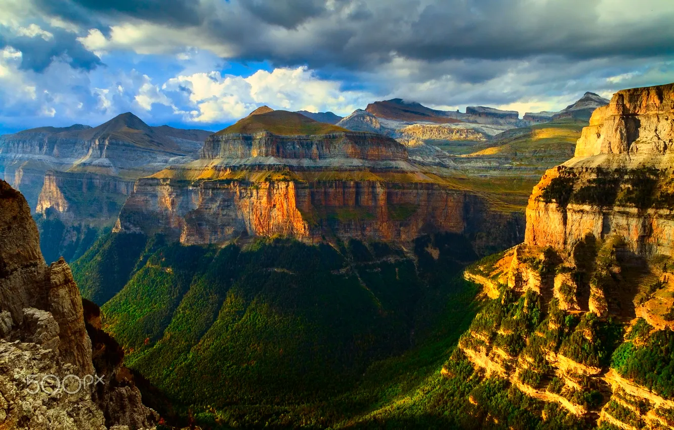 Photo wallpaper light, mountains, rocks, canyon