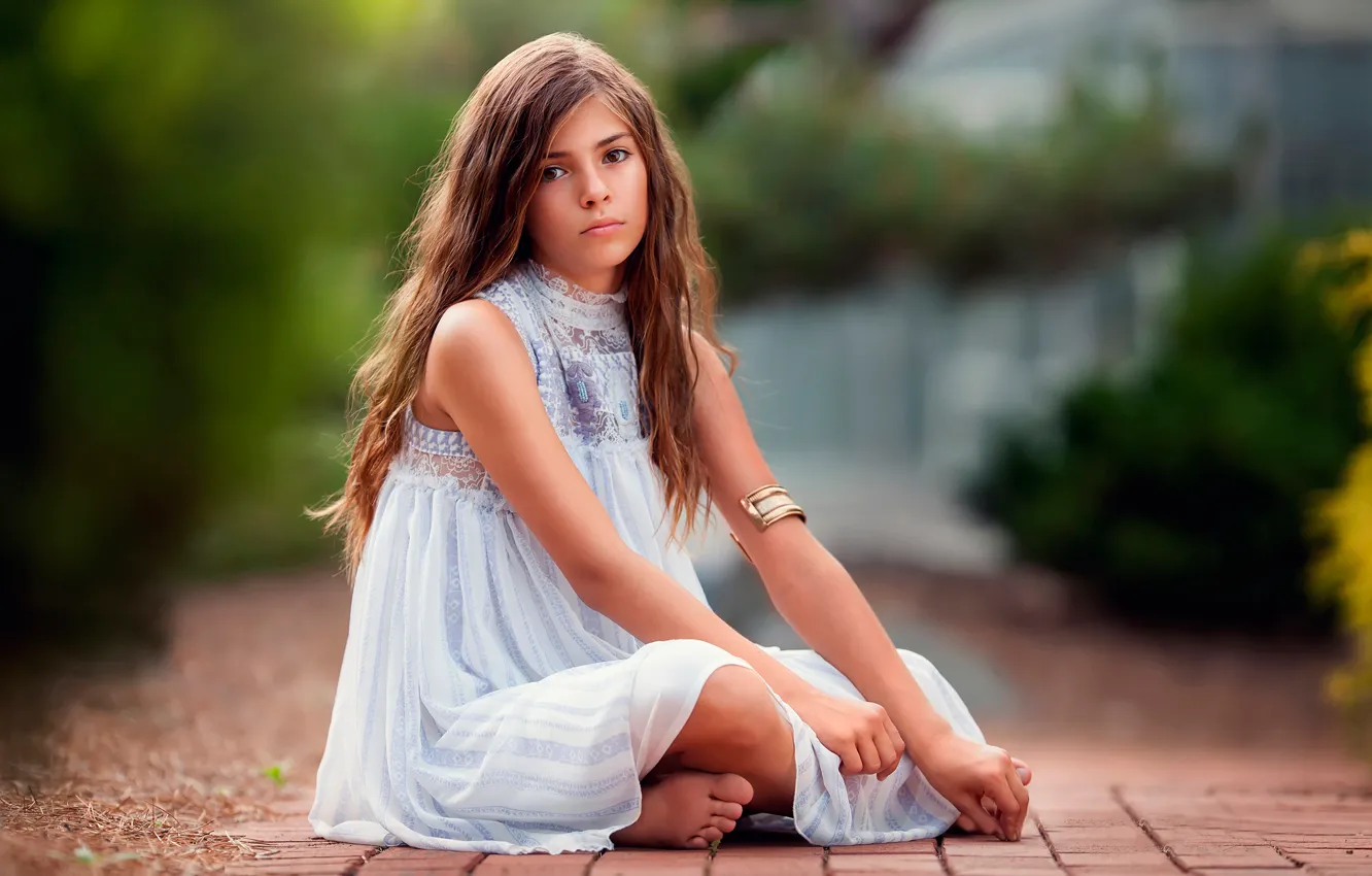 Photo wallpaper dress, girl, wavy hair, child photography, In the Quiet