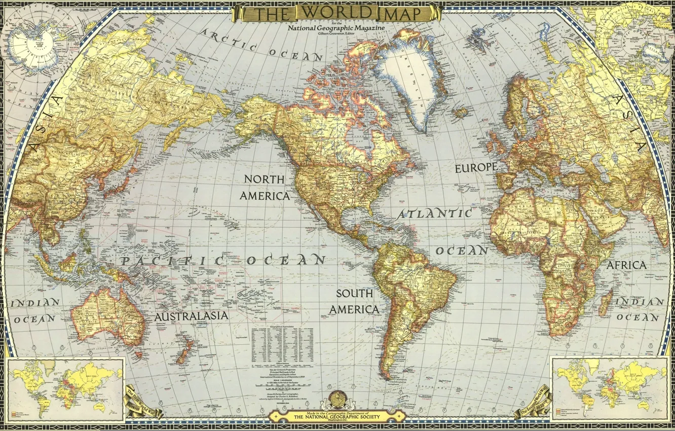 Photo wallpaper sea, the ocean, Asia, island, America, Africa, world map, Europe