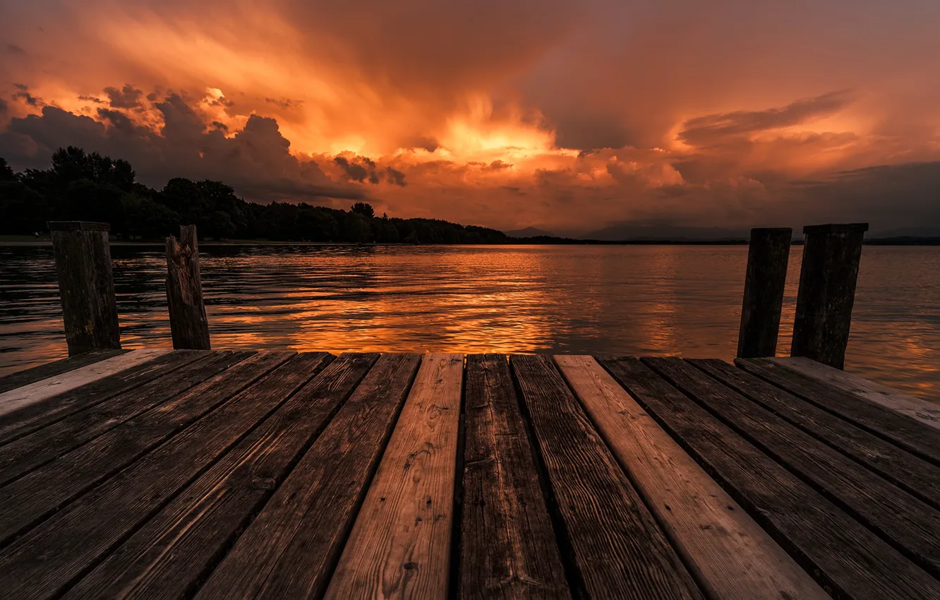 Photo wallpaper the sun, sunset, river, pierce