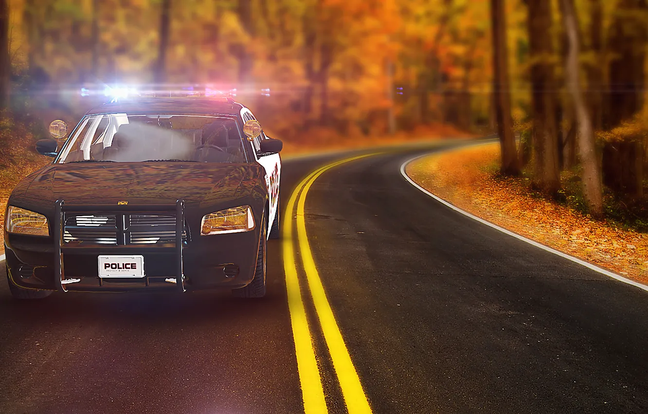 Photo wallpaper Auto, Police, Autumn, Road, After Effect