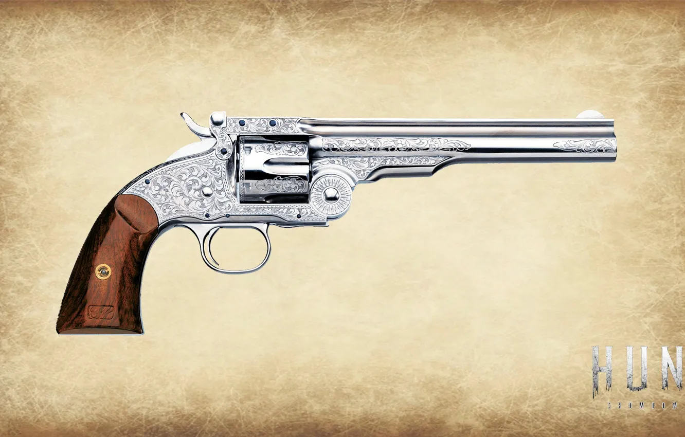 Photo wallpaper revolver, engraving, Chrome, Smit & Wesson