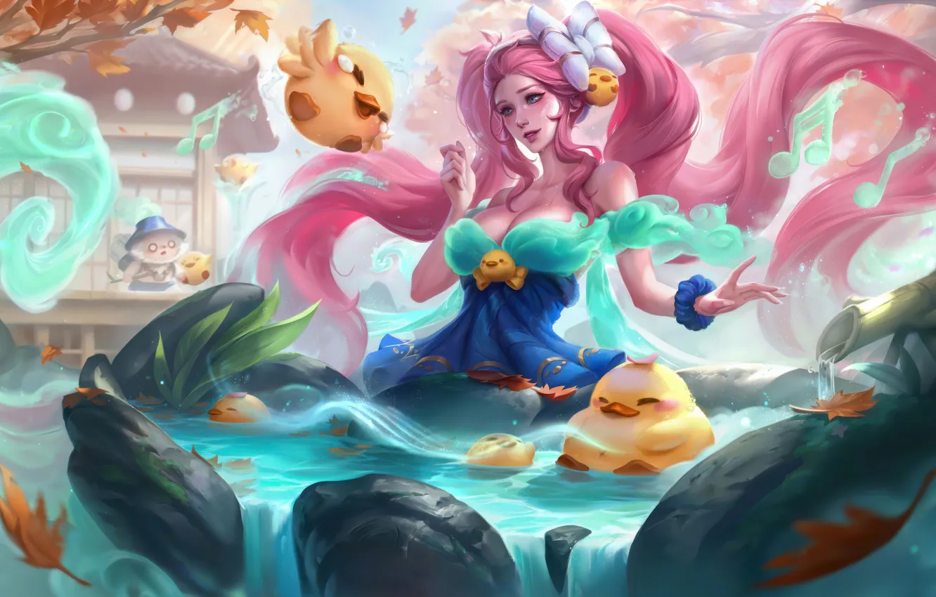 Photo wallpaper bird, magic, haze, game, long hair, beautiful girl, characters, League of Legends