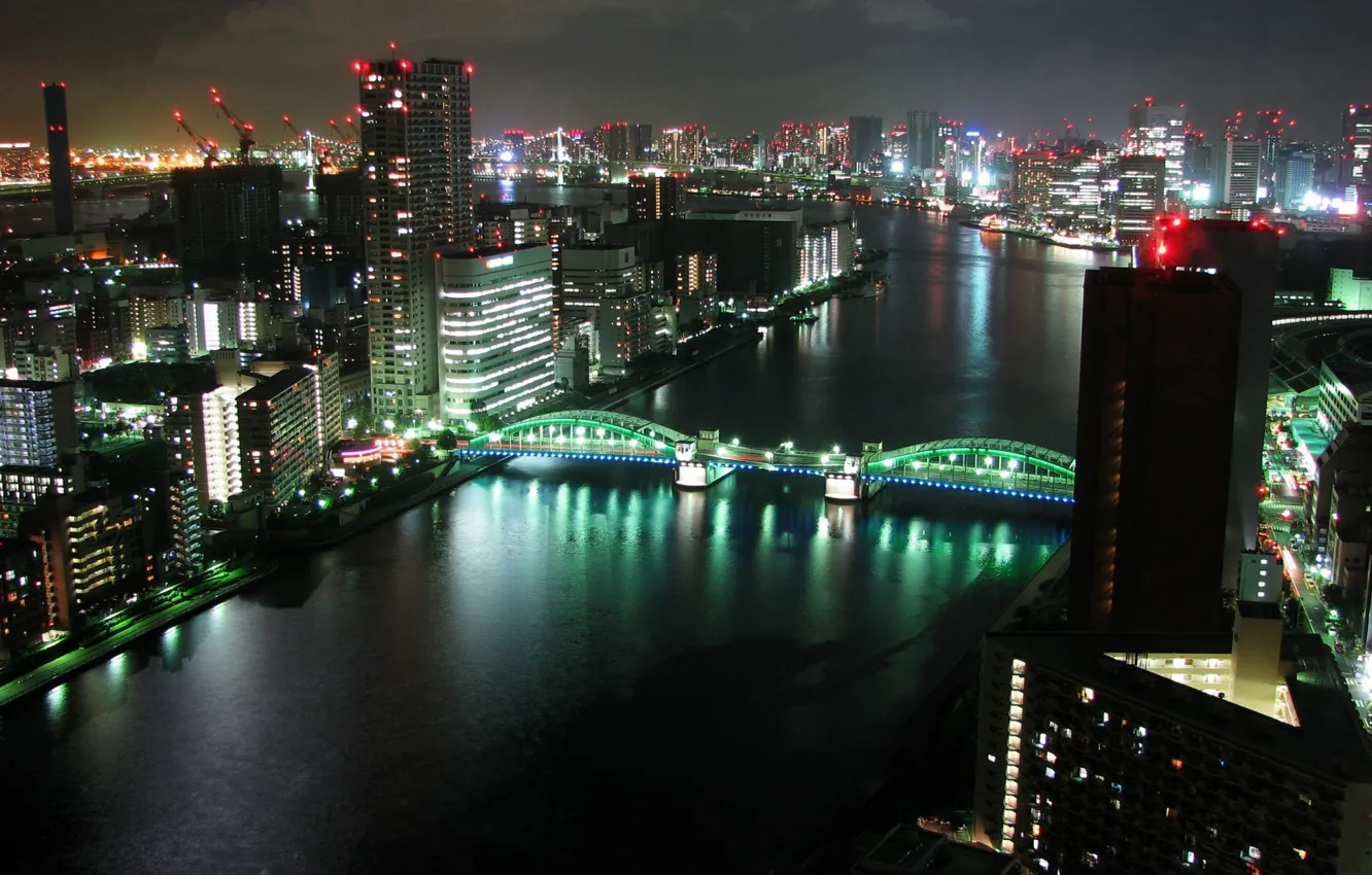 Photo wallpaper night, the city, panorama, tokyo