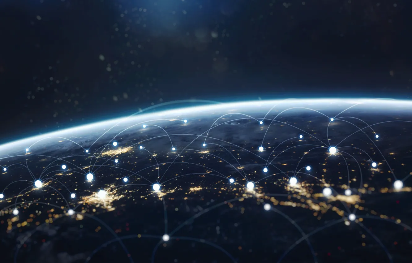 Photo wallpaper surface, light, line, the city, network, planet, universe, link