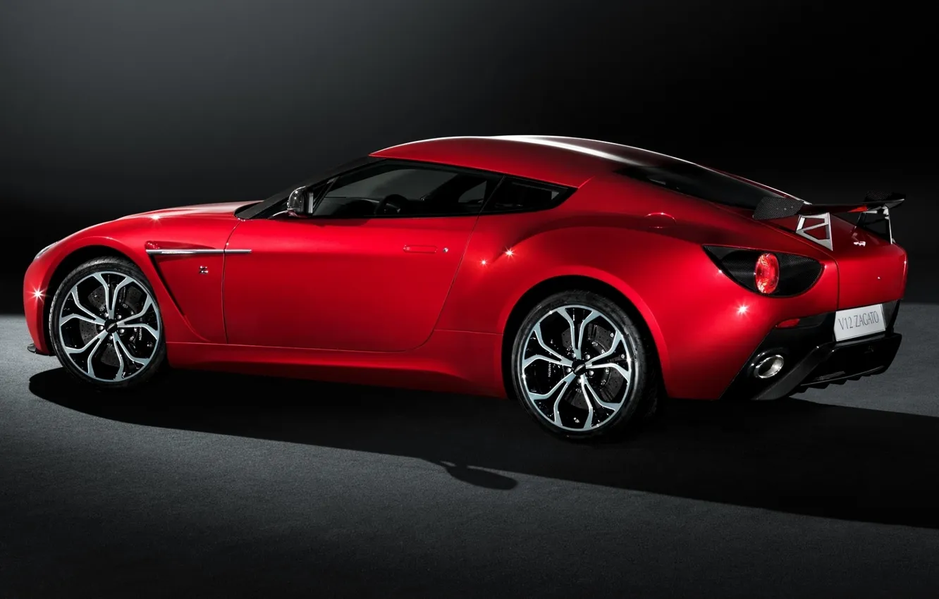 Photo wallpaper red, Aston Martin, Aston Martin, twilight, side view, V12, beautiful car, B12