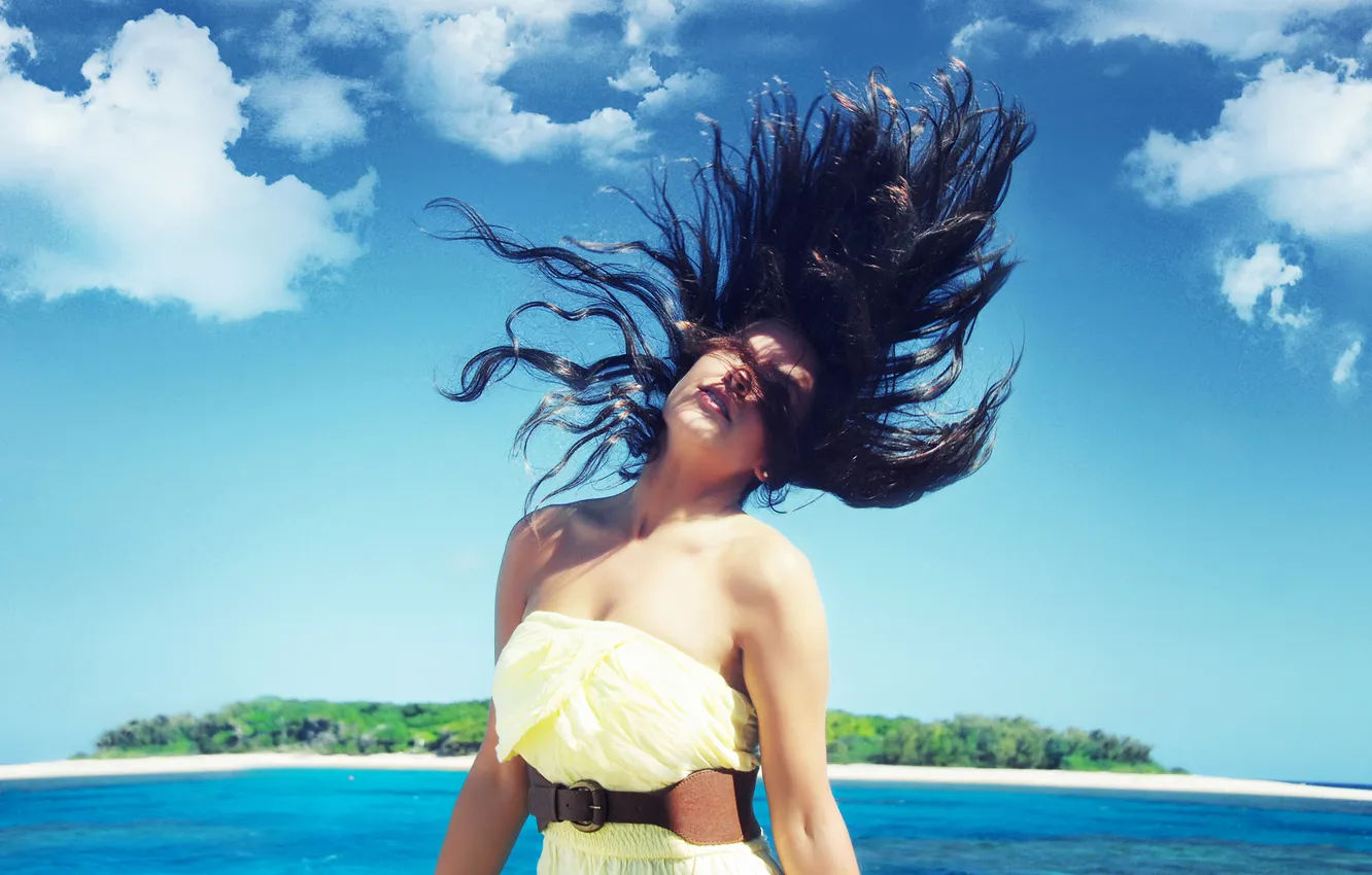 Photo wallpaper sea, the sky, girl, hair