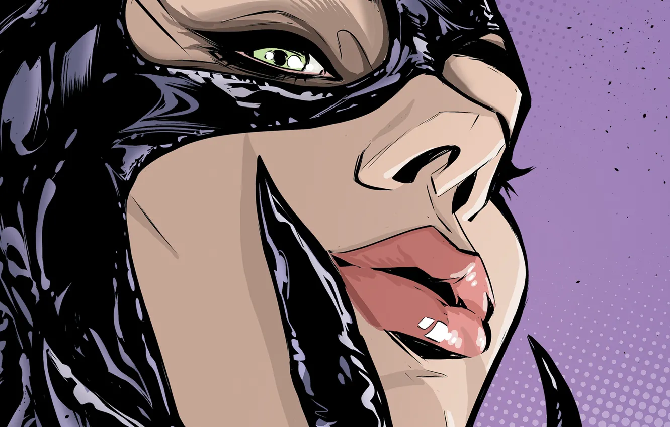 Photo wallpaper girl, fantasy, green eyes, lips, face, artwork, mask, Comics