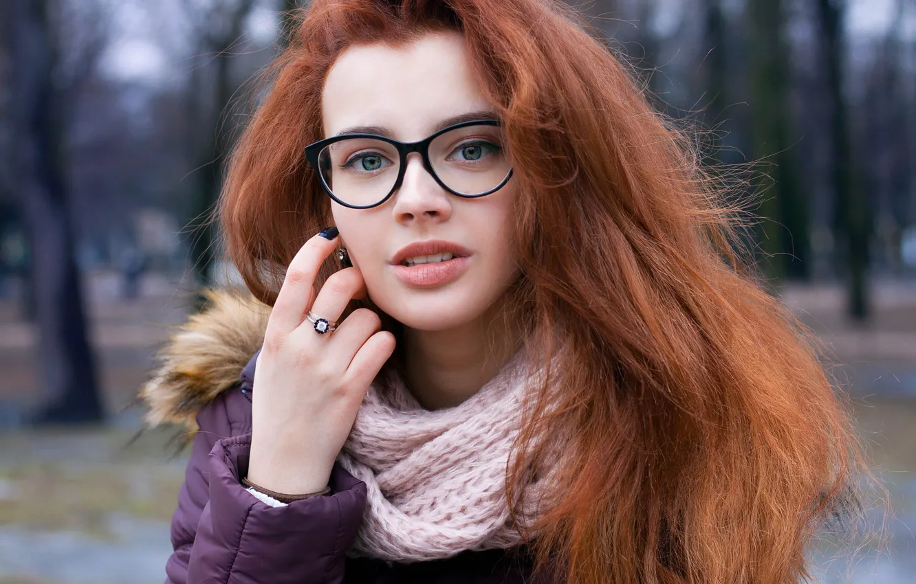 Photo wallpaper look, Girl, glasses, red, Alisa Bobovnikova