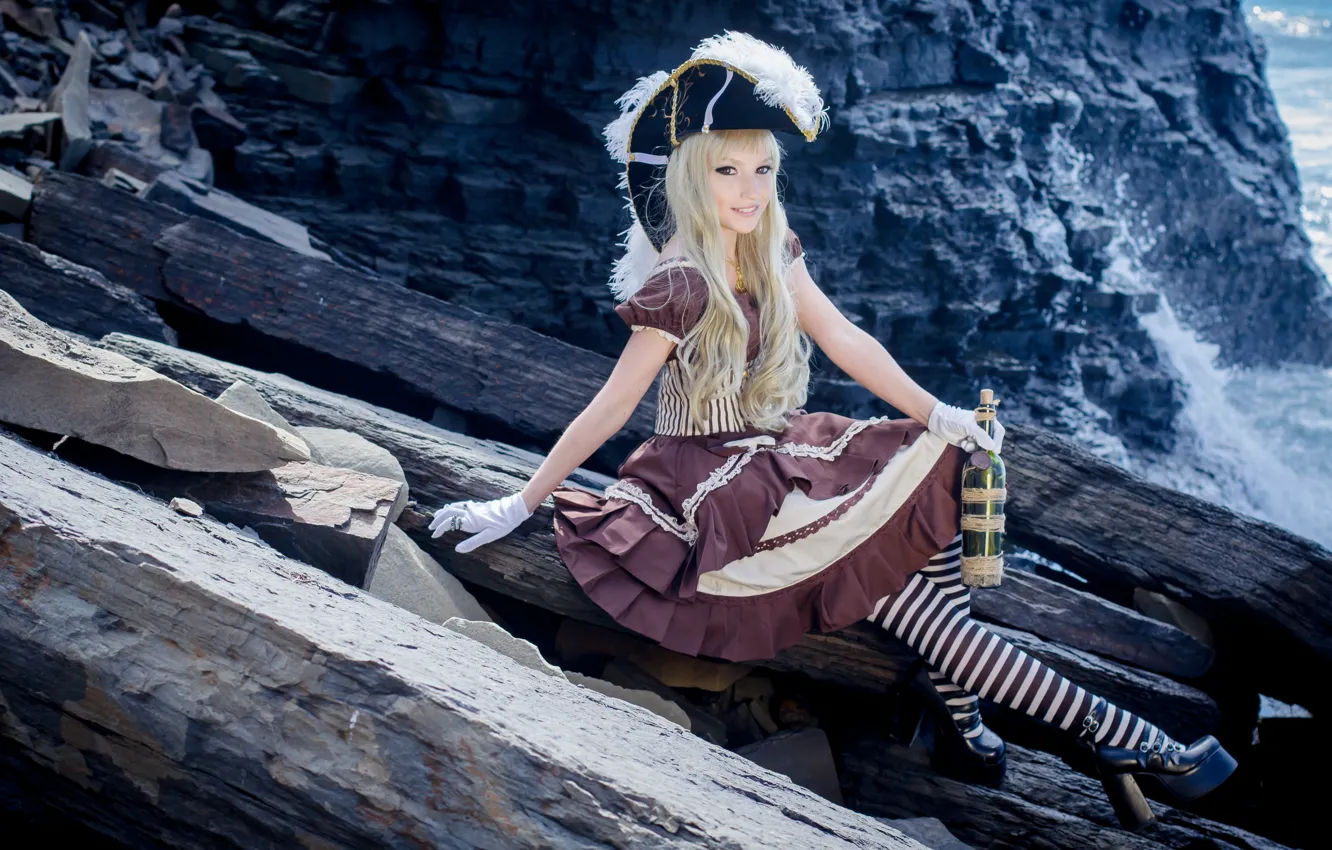 Photo wallpaper girl, bottle, dress, art, Costume, mountain girl