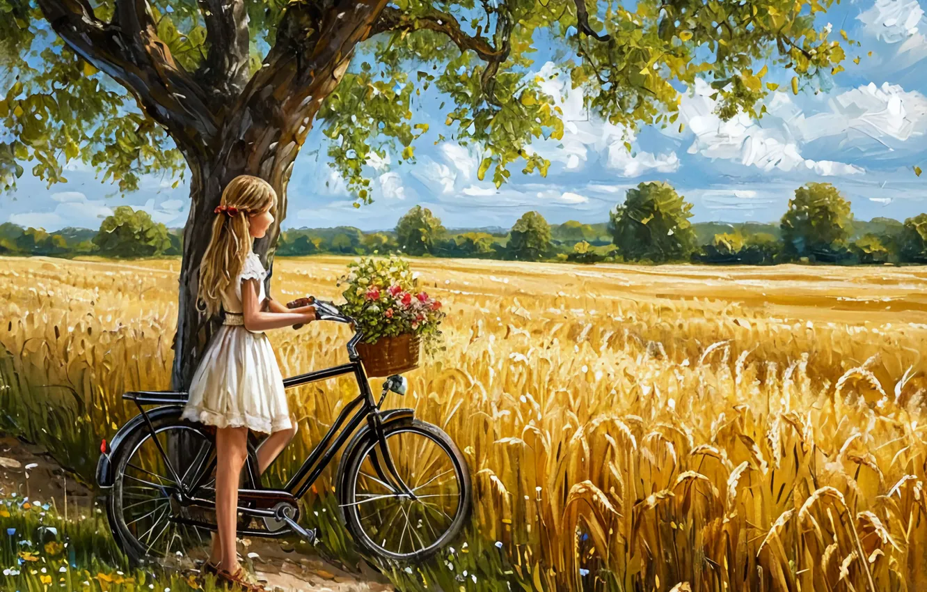 Photo wallpaper field, girl, picture