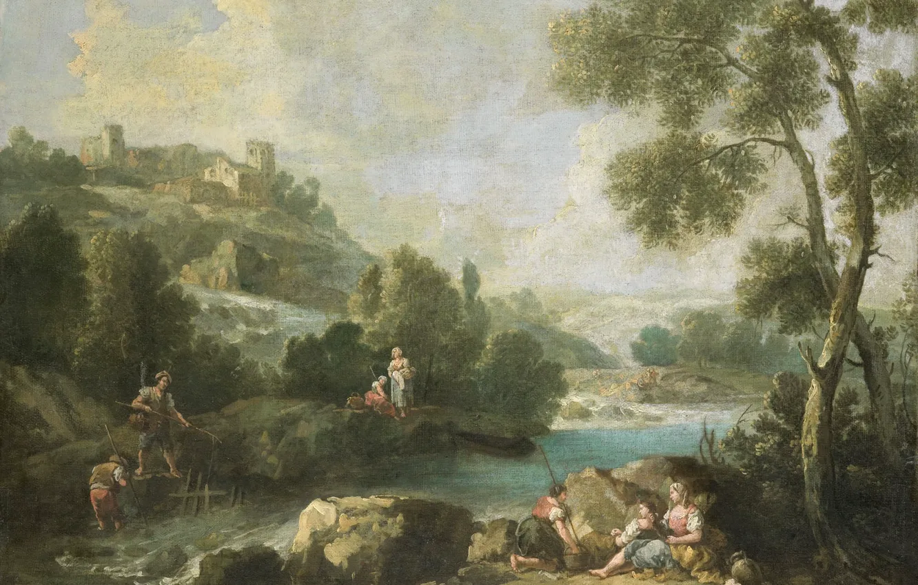 Photo wallpaper oil, picture, canvas, 1770, Giuseppe Zeis, Landscape with figures, Joseph Zais