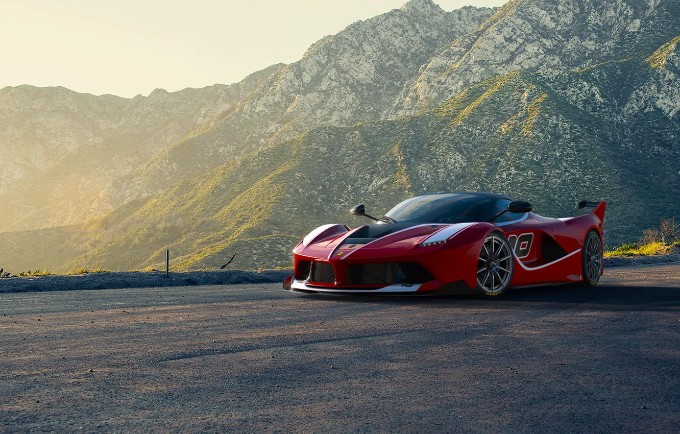 Photo wallpaper Ferrari, Red, Race, Front, Sun, Sunset, Road, Supercar