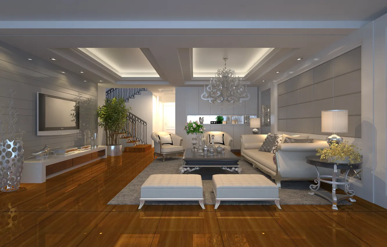 Photo wallpaper furniture, interior, chandelier, living room, living room, Luxury