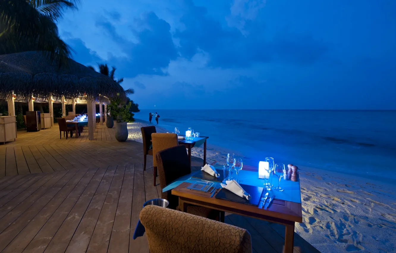 Photo wallpaper sand, sea, beach, the sky, water, clouds, river, table