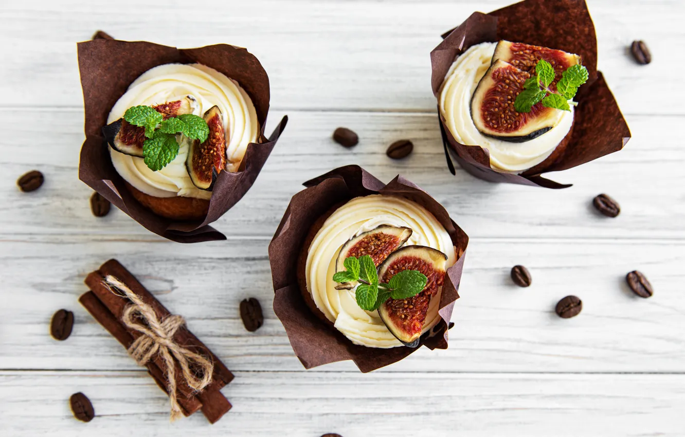 Photo wallpaper cinnamon, cream, cupcakes, figs, Olena Rudo
