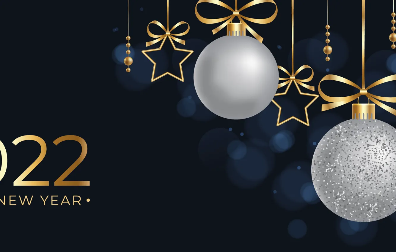 Photo wallpaper balls, background, balls, new year, figures, stars, 2022
