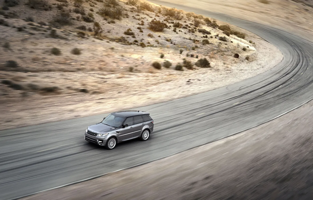 Photo wallpaper Auto, Road, Machine, Speed, Grey, Range Rover, The view from the top, SUV
