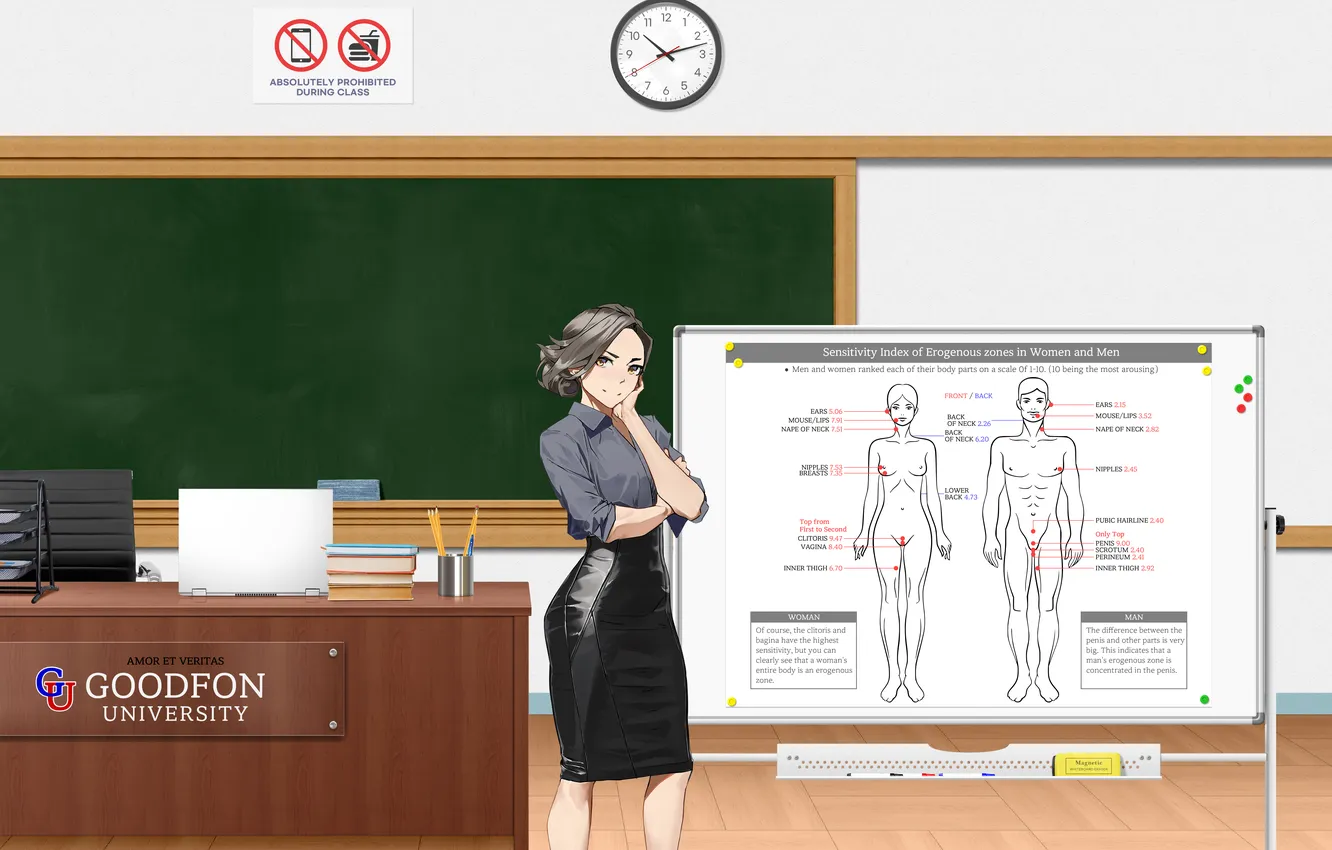 Photo wallpaper Professor, Sex Education, erogenous zone, lecture hall, teacher, whiteboard, chalkboard, classroom