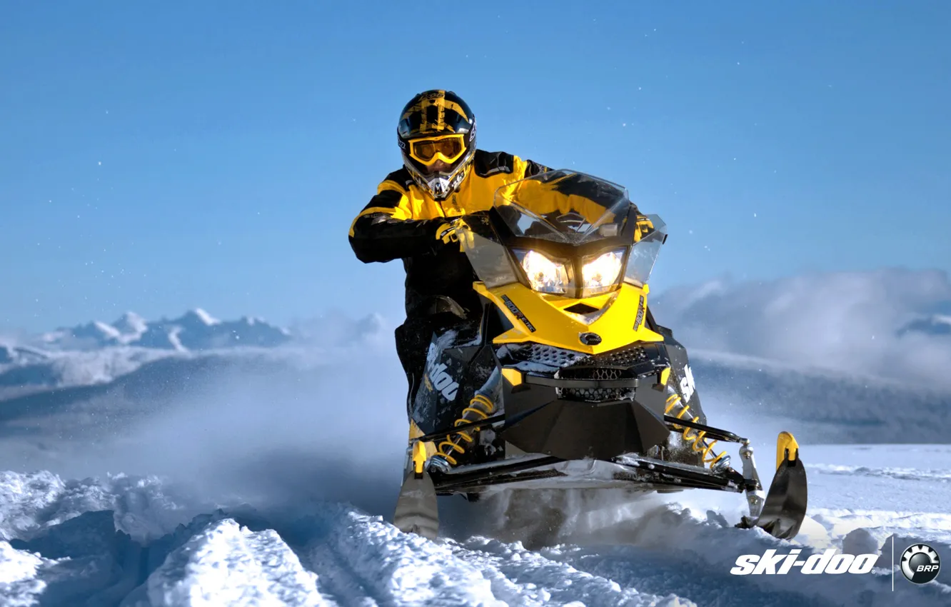 Photo wallpaper snow, yellow, sport, sport, snow, snowmobile, 800, snowmobile
