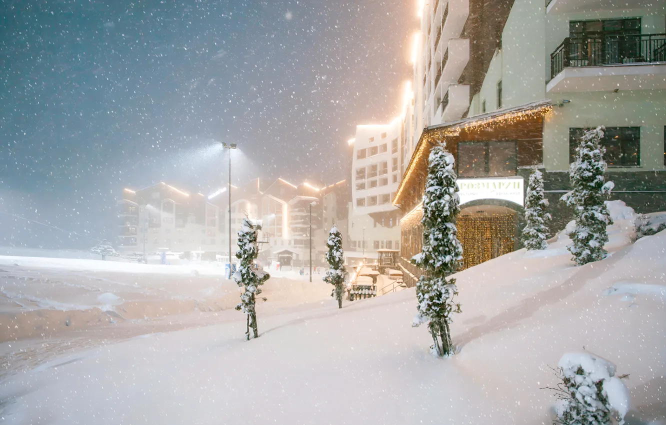 Photo wallpaper winter, snow, winter, snow, Winter evening, Sochi, Sochi, Rosa Khutor