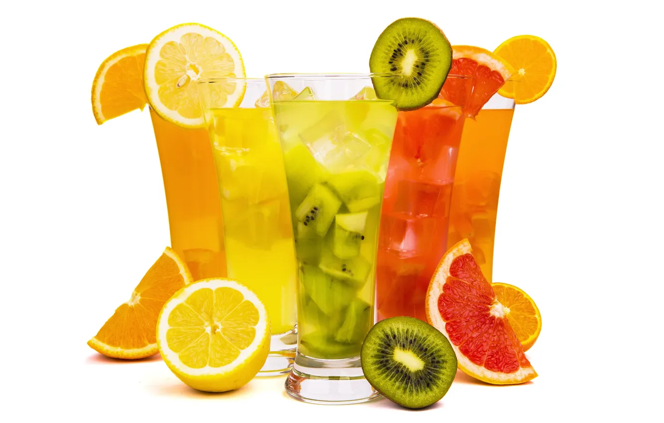 Photo wallpaper lemon, glass, orange, kiwi, juice, drink