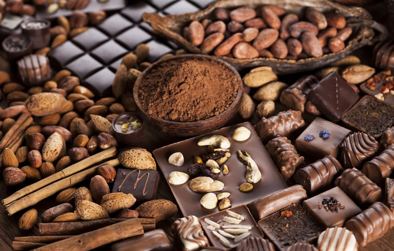 Photo wallpaper chocolate, candy, nuts, chocolate, nuts, cocoa, sweets, candy
