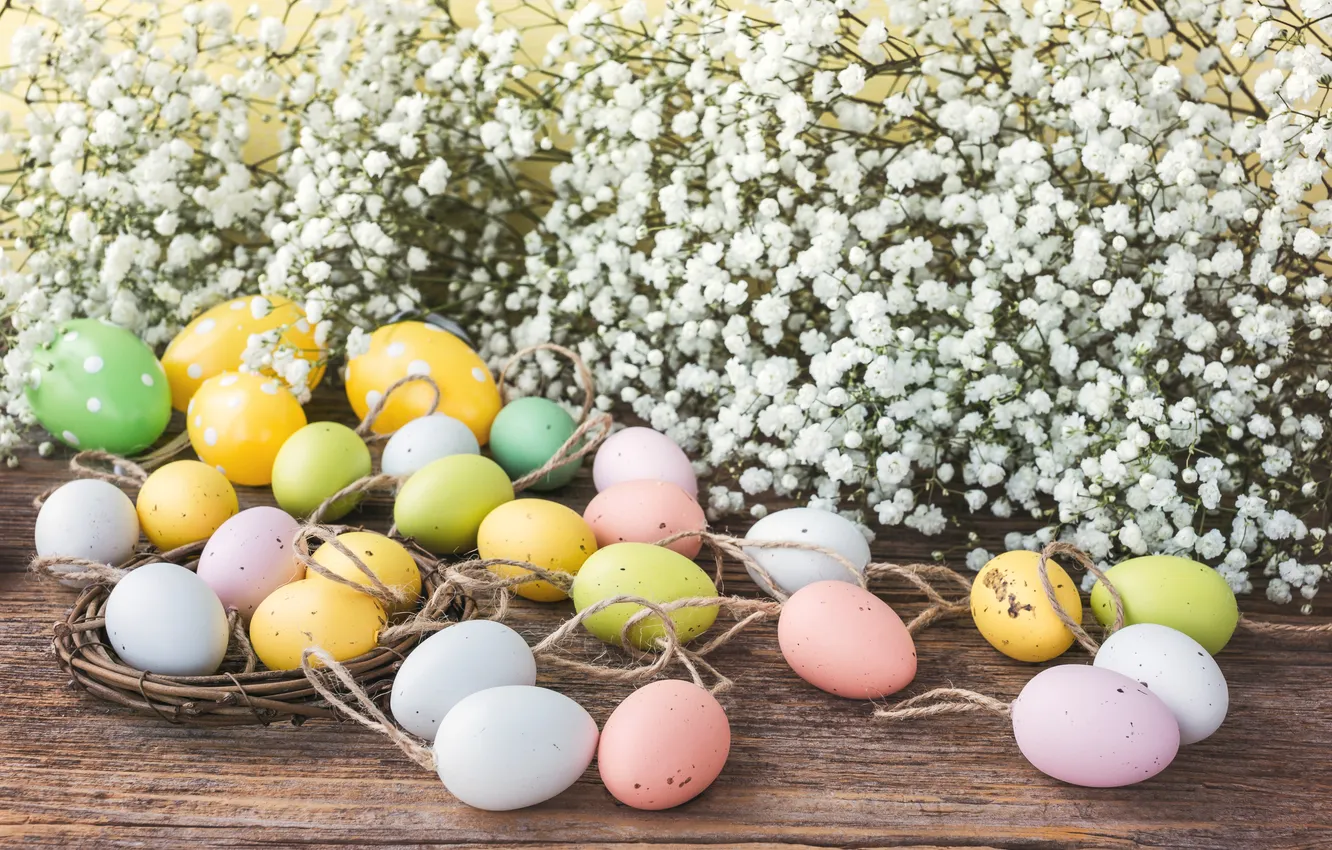 Photo wallpaper flowers, eggs, spring, colorful, Easter, flowers, spring, Easter