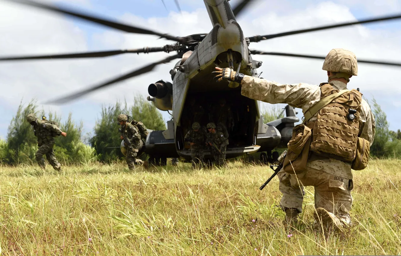 Photo wallpaper army, helicopter, landing