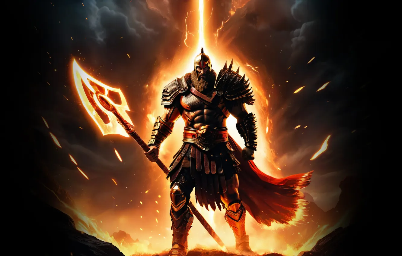 Photo wallpaper man, warrior, spear