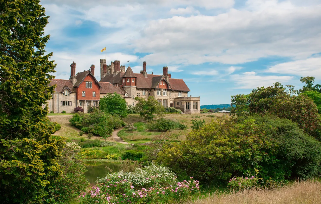Photo wallpaper castle, England, garden, architecture, West Sussex, Midhurst, Cowdray House