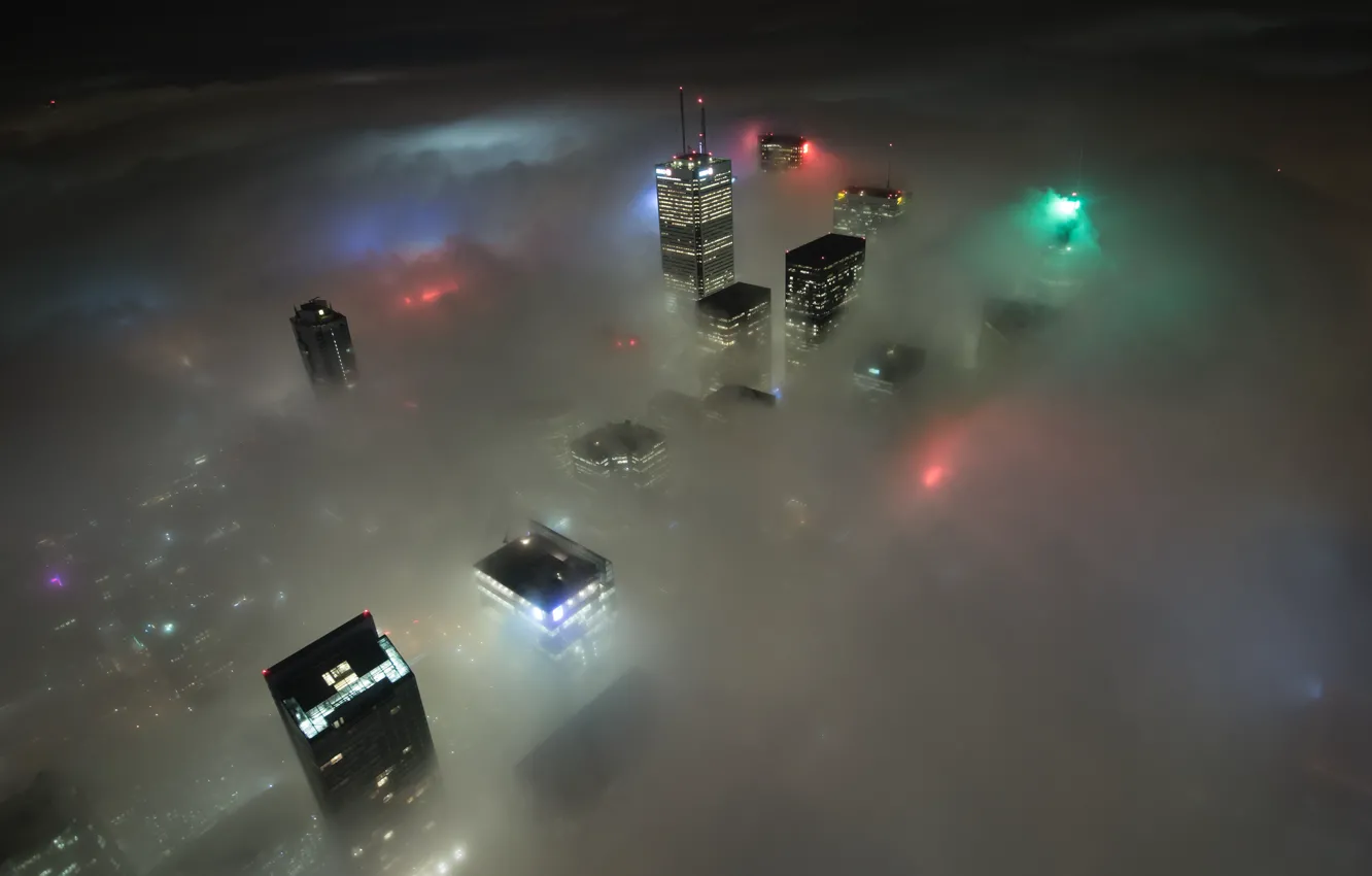 Photo wallpaper clouds, light, night, city, skyscrapers, Canada, light, Toronto