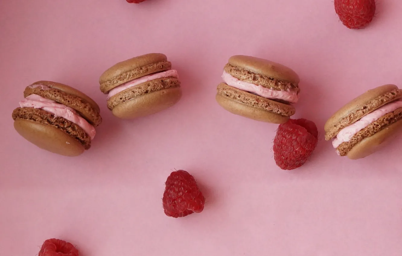 Photo wallpaper raspberry, cookies, cream, dessert, almond