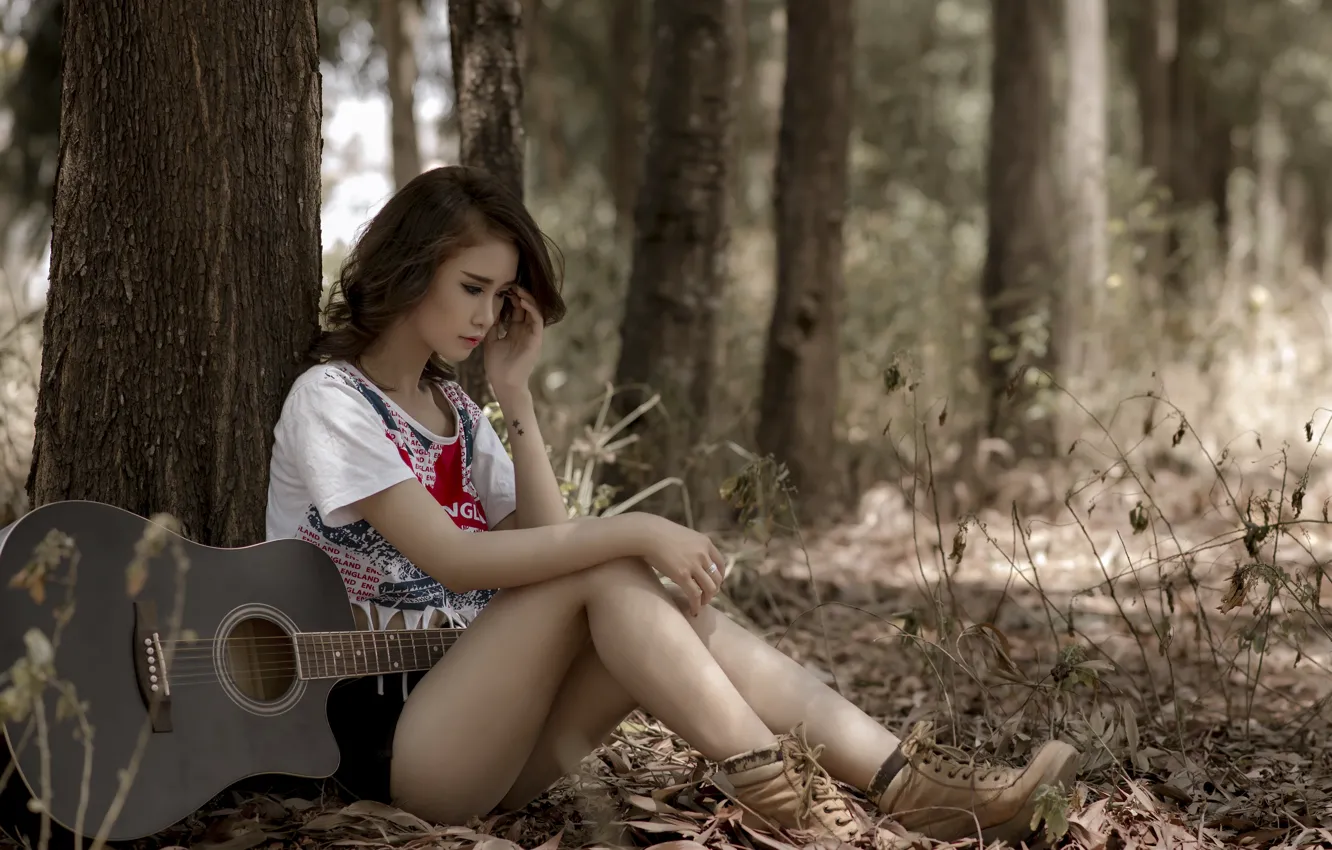 Photo wallpaper girl, music, guitar