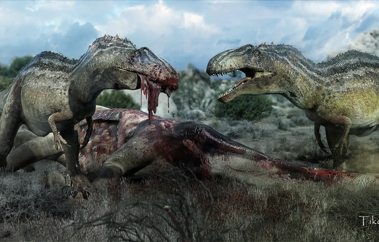 Photo wallpaper blood, art, death, meat, eating, dinosaurs, carnivores