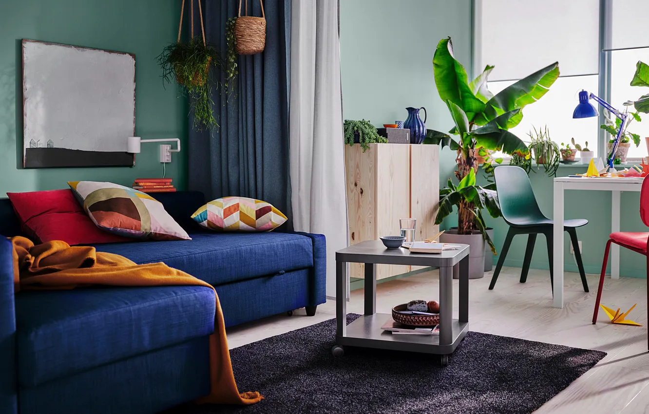 Photo wallpaper design, style, plant, interior, sofa, living room, dining room, IKEA