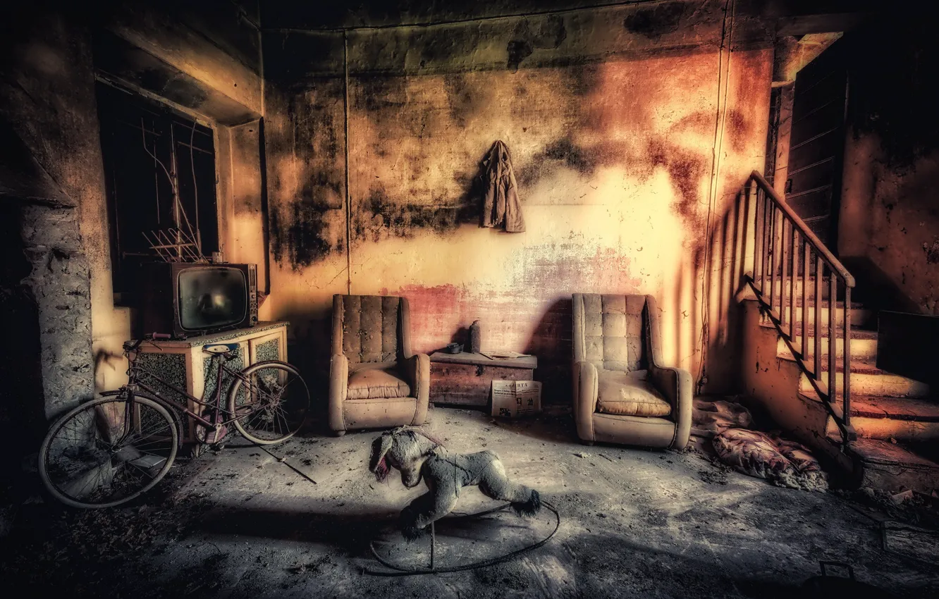 Photo wallpaper bike, room, furniture