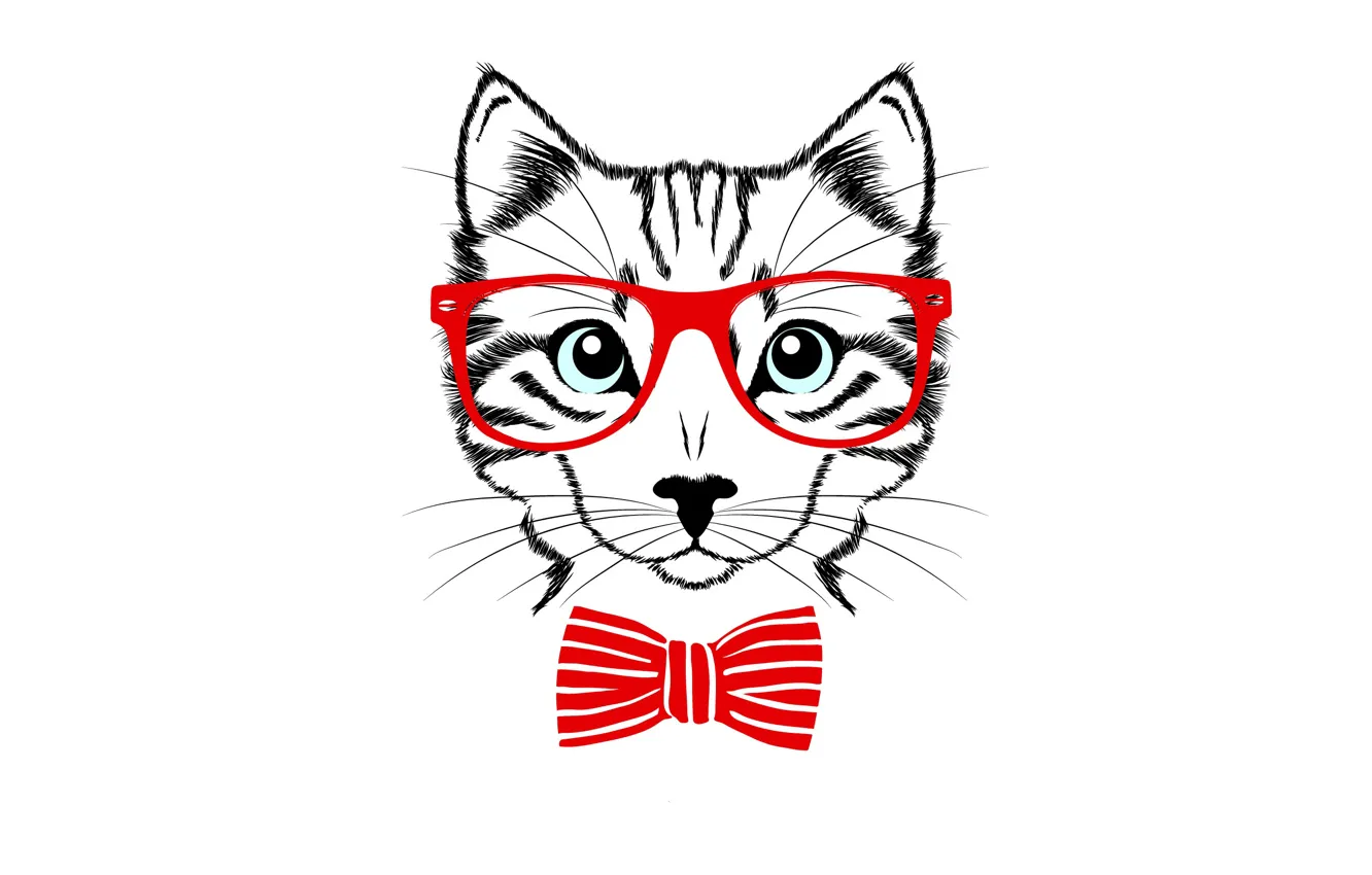 Photo wallpaper cat, cat, red, butterfly, minimalism, glasses, light background, cat