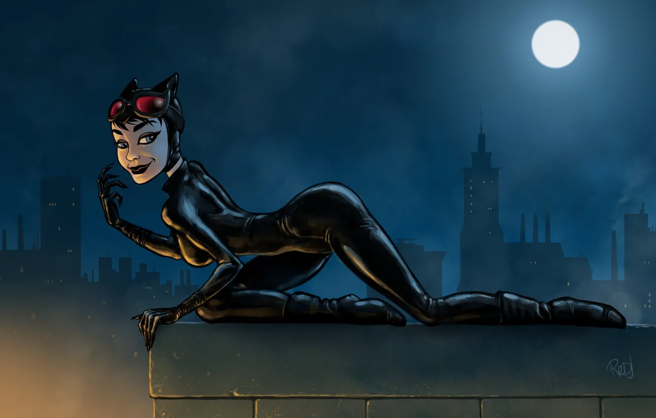 Photo wallpaper Night, The moon, Latex, Art, Cat woman, DC Comics, Catwoman, DC Art