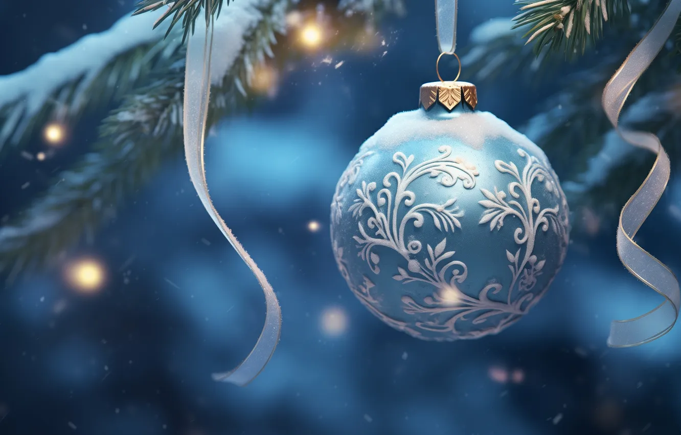 Photo wallpaper balls, tree, bokeh, Christmas toys, riverfox1