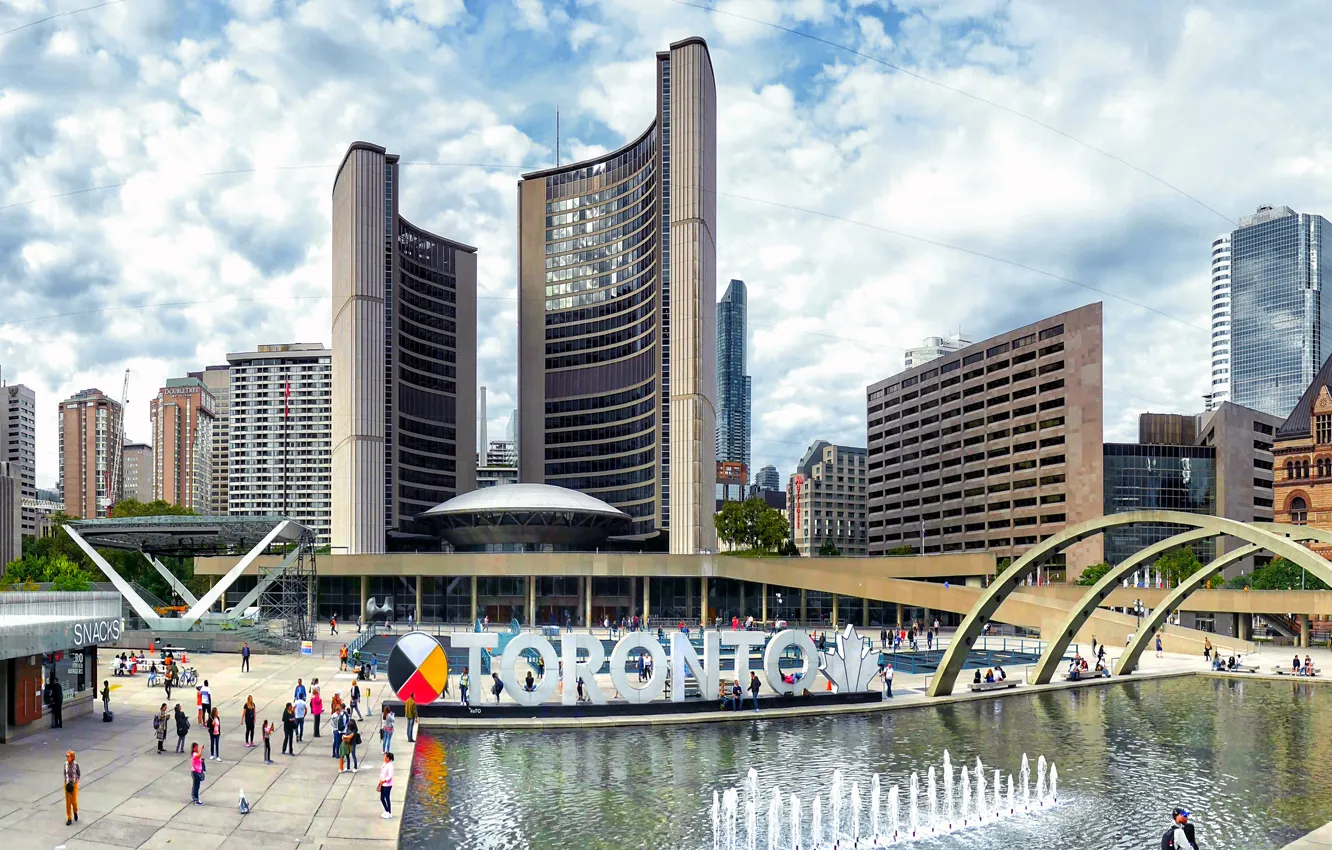 Photo wallpaper clouds, home, Canada, Toronto, town square, Nathan Phillips Square