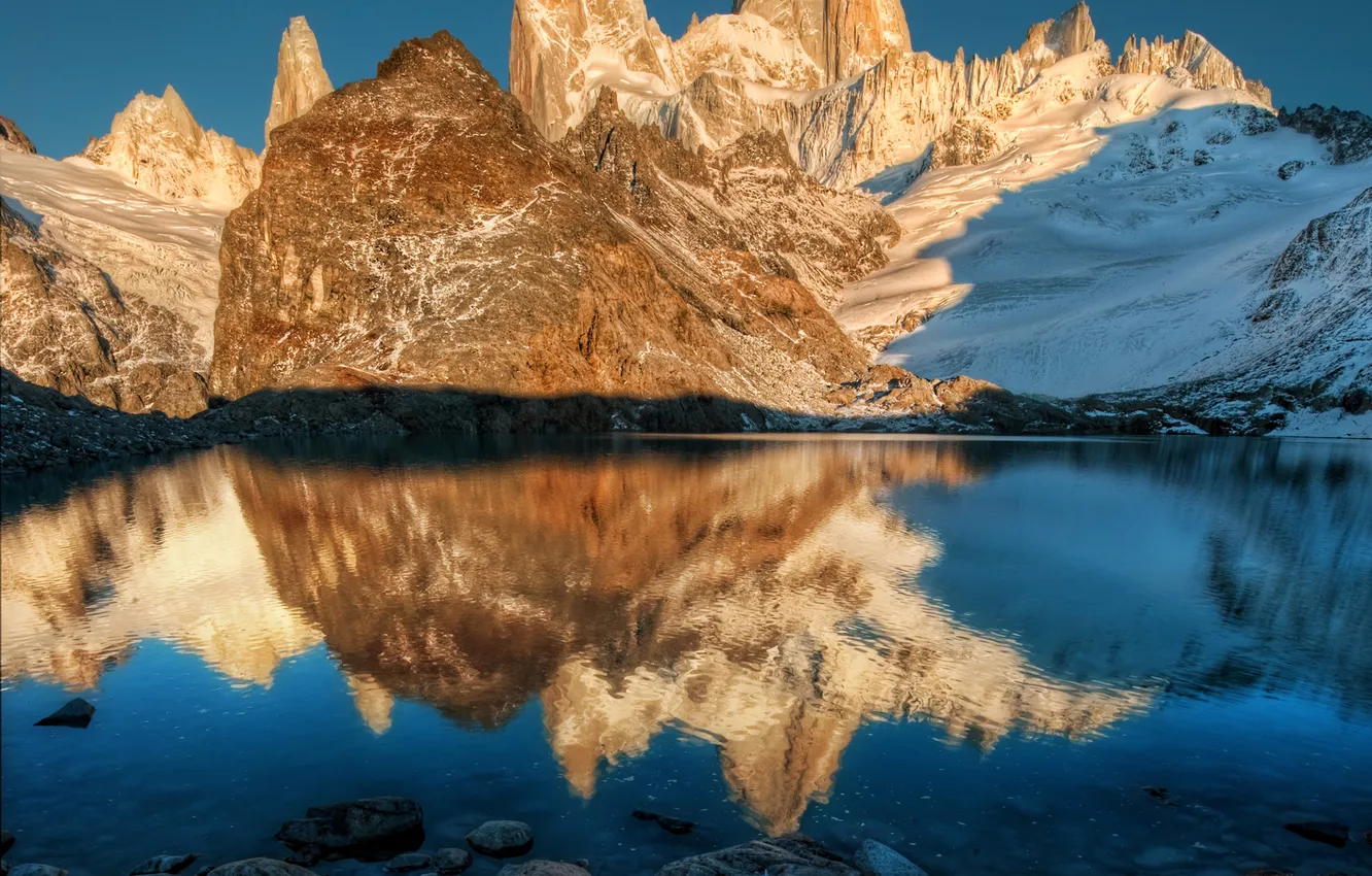 Photo wallpaper the sky, sunset, mountains, lake, tops