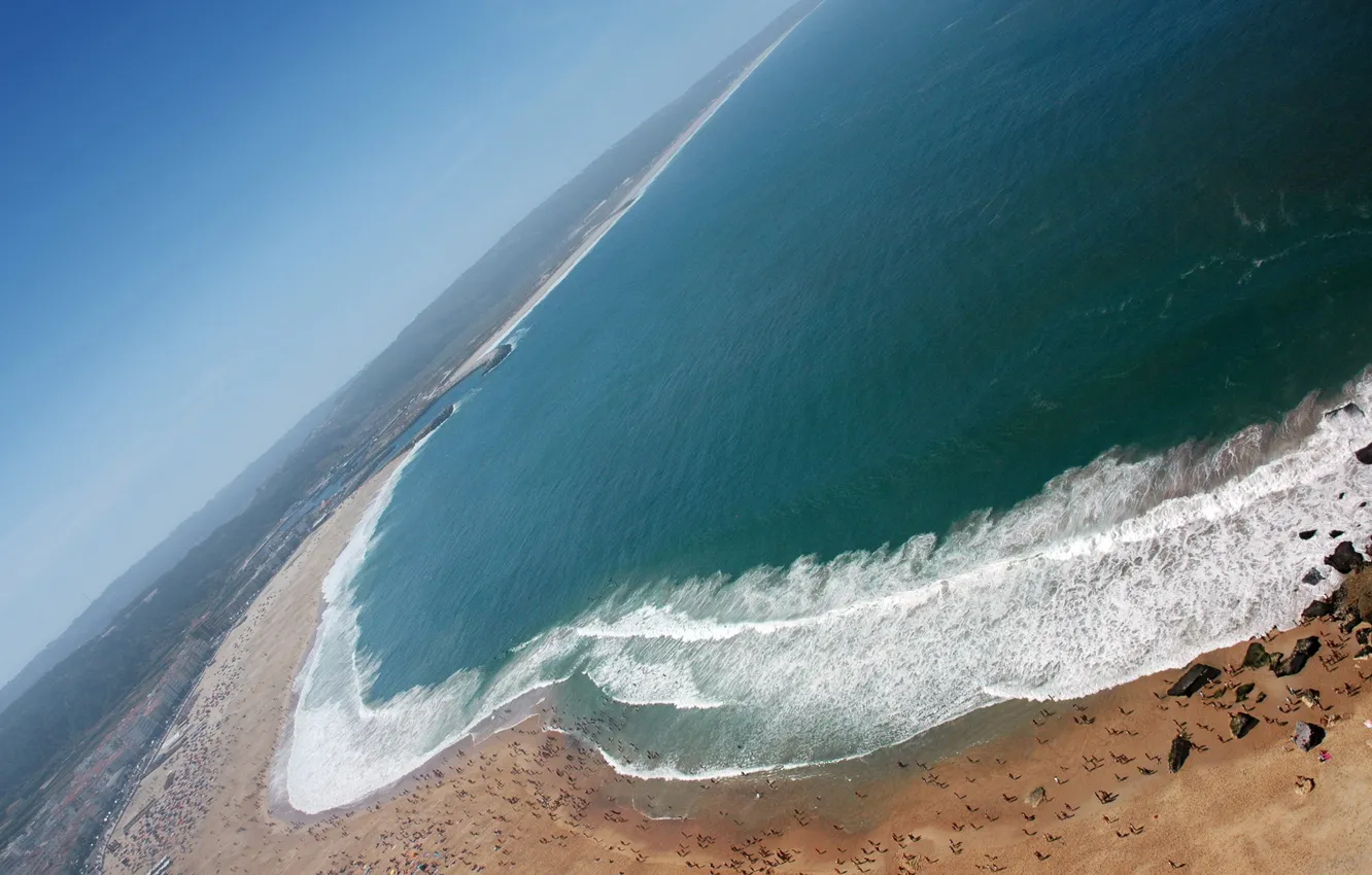 Photo wallpaper sand, sea, beach, the sky, coast, people, horizon